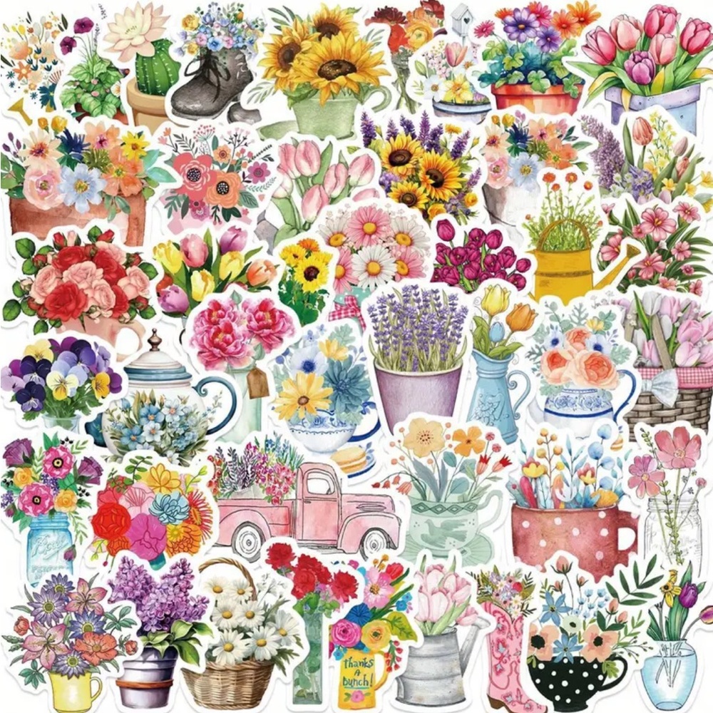 Colorful Floral Sticker Set pack of 15